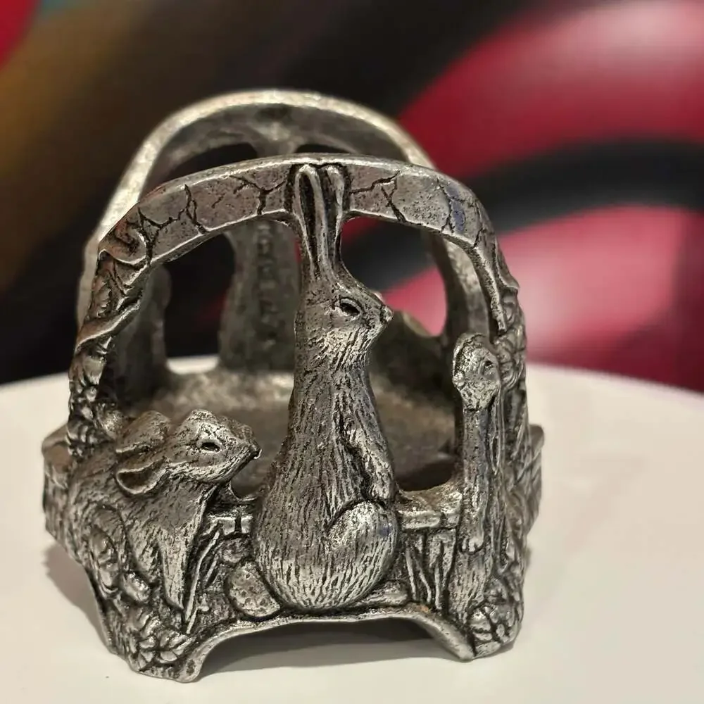 Vintage Pewter Rabbit Napkin Ring Holder